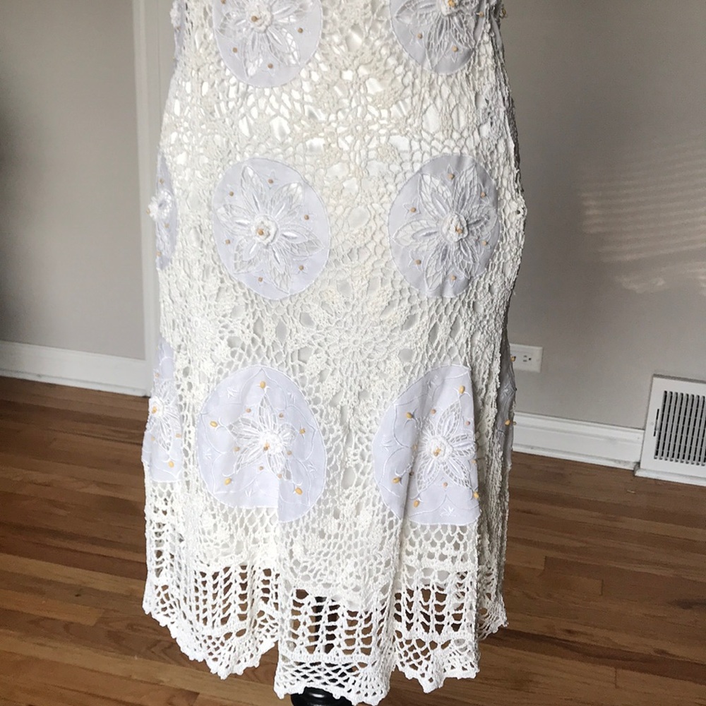 👹NWT Sue Wong Crochet knit Embellish Bead Floral coastal cottage Macrame M - Picture 6 of 8